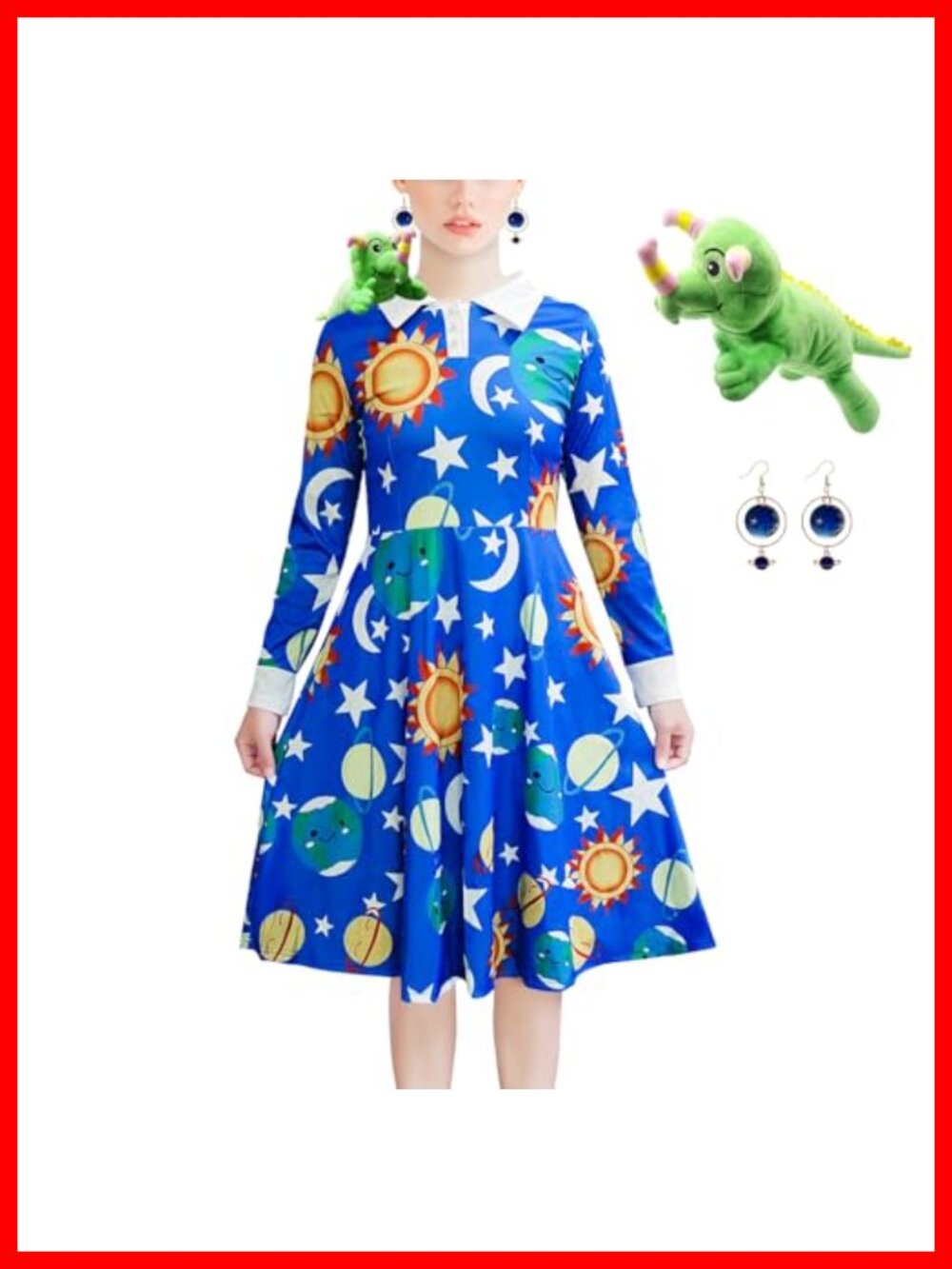 Women's Solar System A-Line Cosplay Costume Dress with Plush Lizard & Earrings